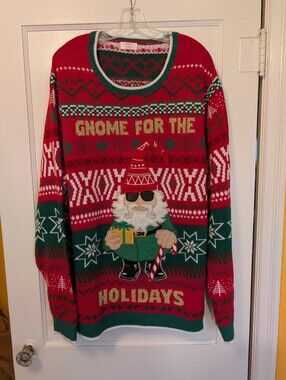 Holiday Time Red & Green Gnome Holiday Sweater